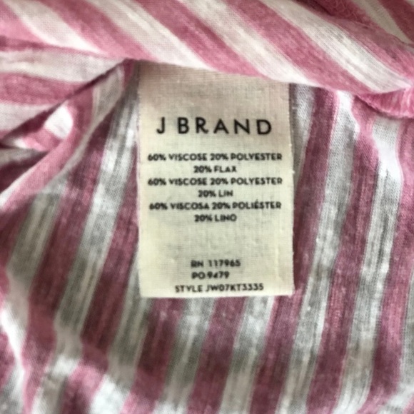 J Brand Pink & White Striped Tee - Semi-Sheer V-Neck Short Sleeves - Size Medium - Picture 6 of 6